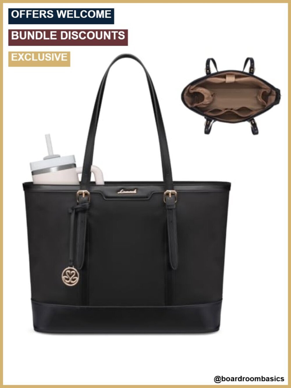 Large 15.6 Inch Laptop Tote Bag with Cup Holder Nylon&PU
